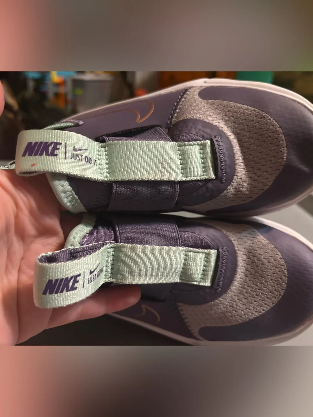 Nike Kids Slip-On Sneakers in Purple and Mint Green